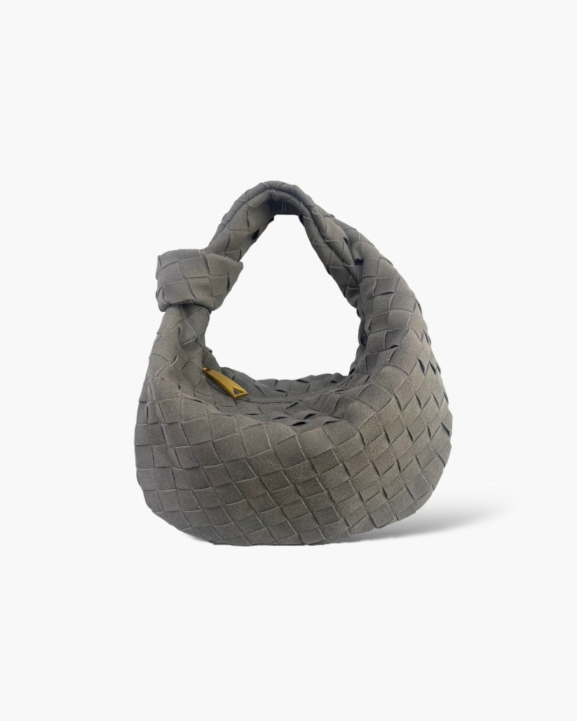 Fiona Flettet Taske - 26 cm (vegansk ruskind) - Grå - Små tasker - Khaia