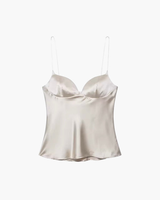 Top i satin med hjerteudskæring