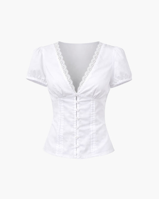 Top med v-udskæring og blonder