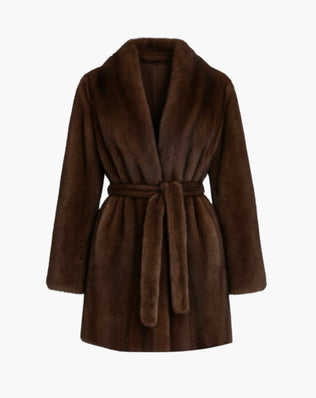 Faux fur mink jakke med bælte