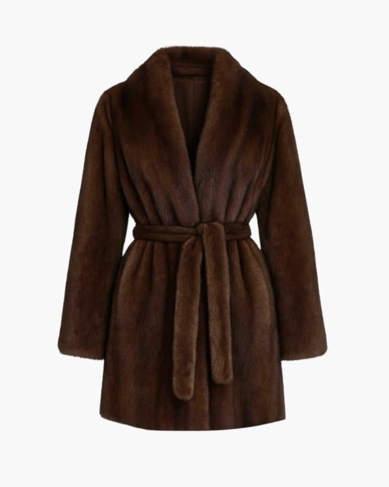 Faux fur mink jakke med bælte