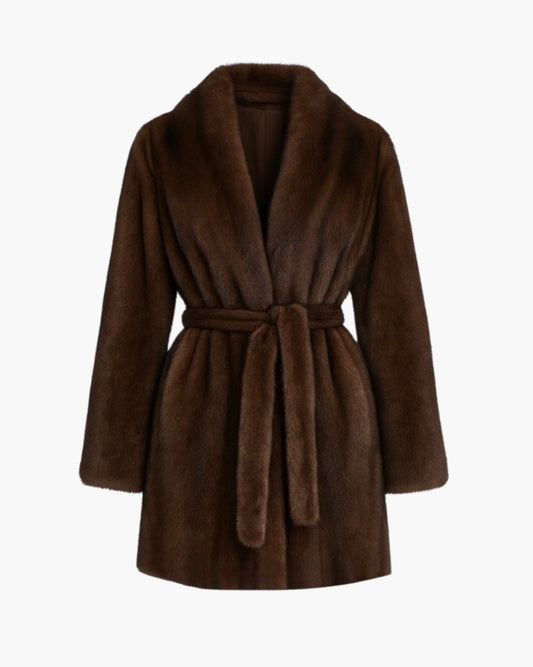 Faux fur mink jakke med bælte