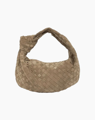 Fiona Flettet Taske - 27 cm (Ægte Ruskind) - Taupe - Små tasker - Khaia