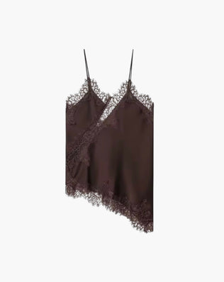 Asymmetrisk satin top med blonder