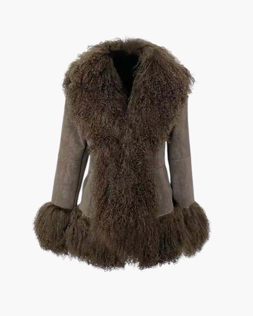 Kort shearling pelsjakke