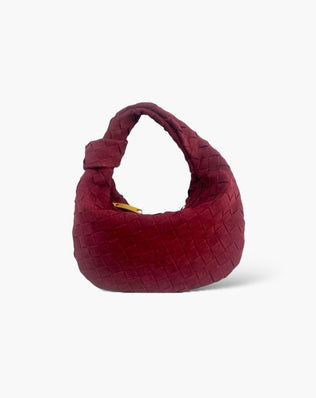 Fiona Flettet Taske - 26 cm (vegansk ruskind) - Mørkerød - Små tasker - Khaia