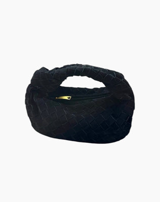 Fiona Flettet Taske - 27 cm (Ægte Ruskind) - Sort - Små tasker - Khaia