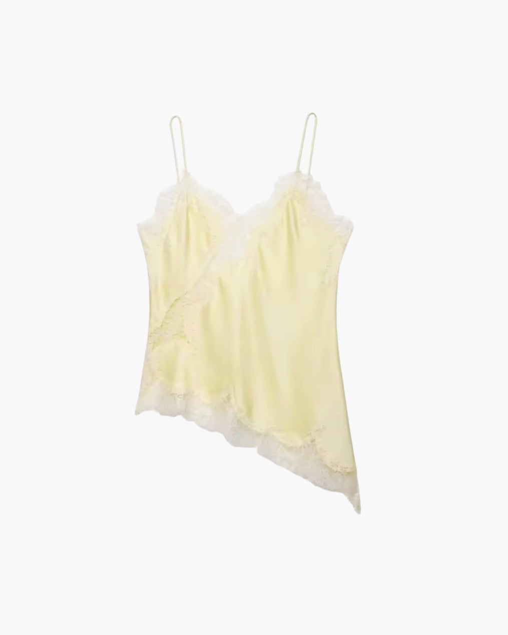 Asymmetrisk satin top med blonder