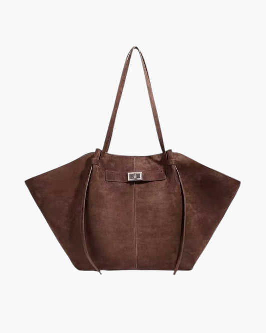 Trapez skuldertaske i ruskind