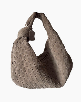 Fiona Flettet Taske - 40 cm (Ægte Ruskind) - Taupe - Skuldertasker - Khaia