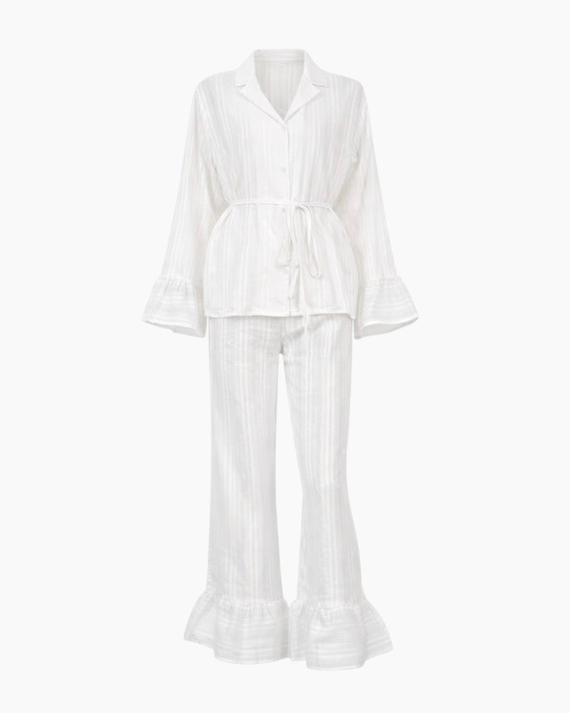 Loungesæt/pyjamas i let strukturvævet kvalitet