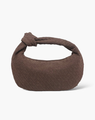 Fiona Flettet Taske - 40 cm (vegansk ruskind) - Mørkebrun - Skuldertasker - Khaia