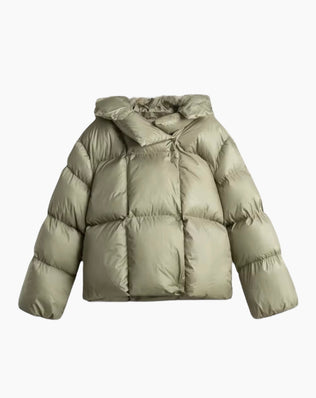 Kort Oversize Puffer Jakke - Oliven / S - Jakker - Khaia