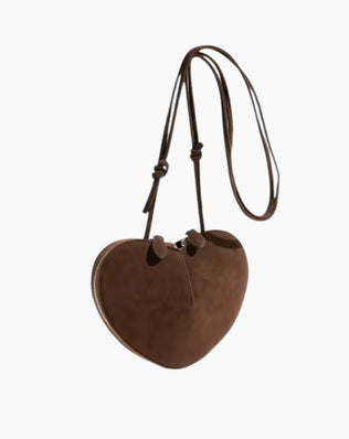 Hjerte taske - Vegansk ruskind - Mørkebrun - Små tasker - Khaia