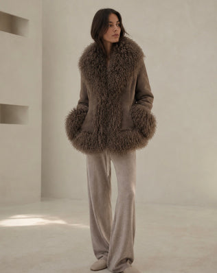 Kort shearling pelsjakke
