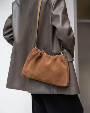 Nola Lille Skuldertaske - Ægte ruskind - Lysebrun - Små tasker - Khaia