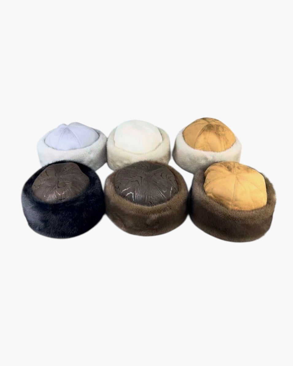 Shearling hat i faux fur mink