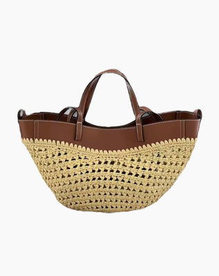 Flettet stråtaske med læderdetaljer