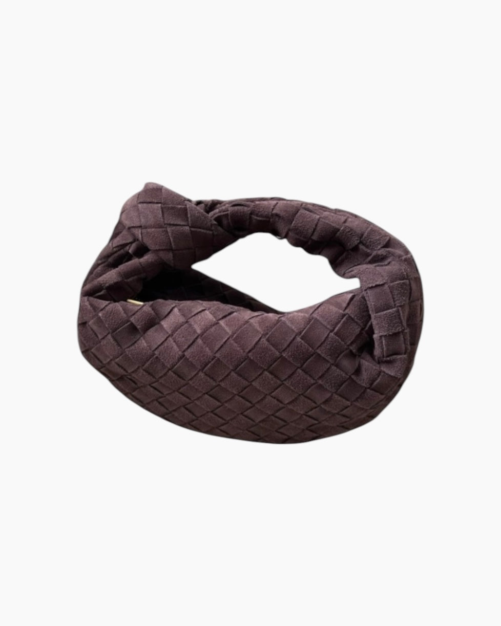 Fiona Flettet Taske - 27 cm (Ægte Ruskind) - Chokolade - Små tasker - Khaia