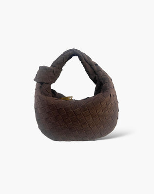 Fiona Flettet Taske - 26 cm (vegansk ruskind) - Mørkebrun - Små tasker - Khaia