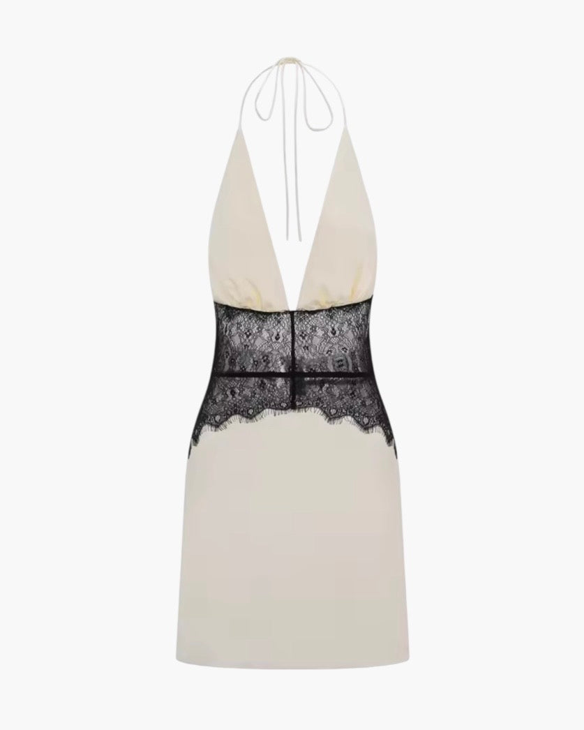 Kort kjole med halterneck og blonde