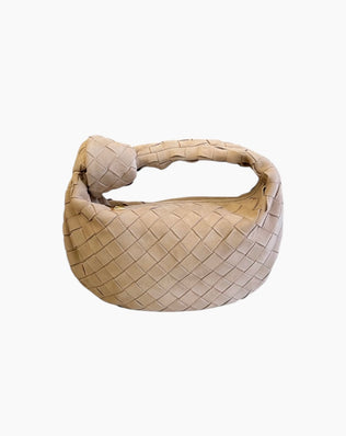 Fiona Flettet Taske - 27 cm (Ægte Ruskind) - Beige - Små tasker - Khaia