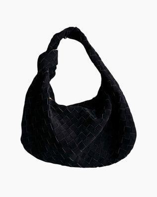 Fiona Flettet Taske - 40 cm (Ægte Ruskind) - Sort - Skuldertasker - Khaia