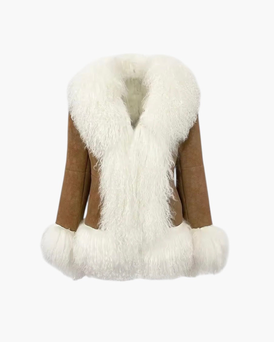 Kort shearling pelsjakke