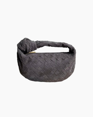 Fiona Flettet Taske - 27 cm (Ægte Ruskind) - Grå - Små tasker - Khaia