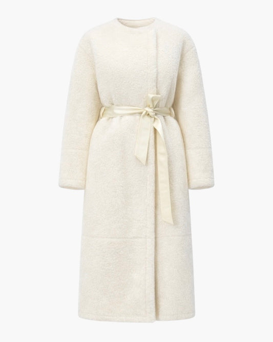 Faux shearling frakke med bindebånd