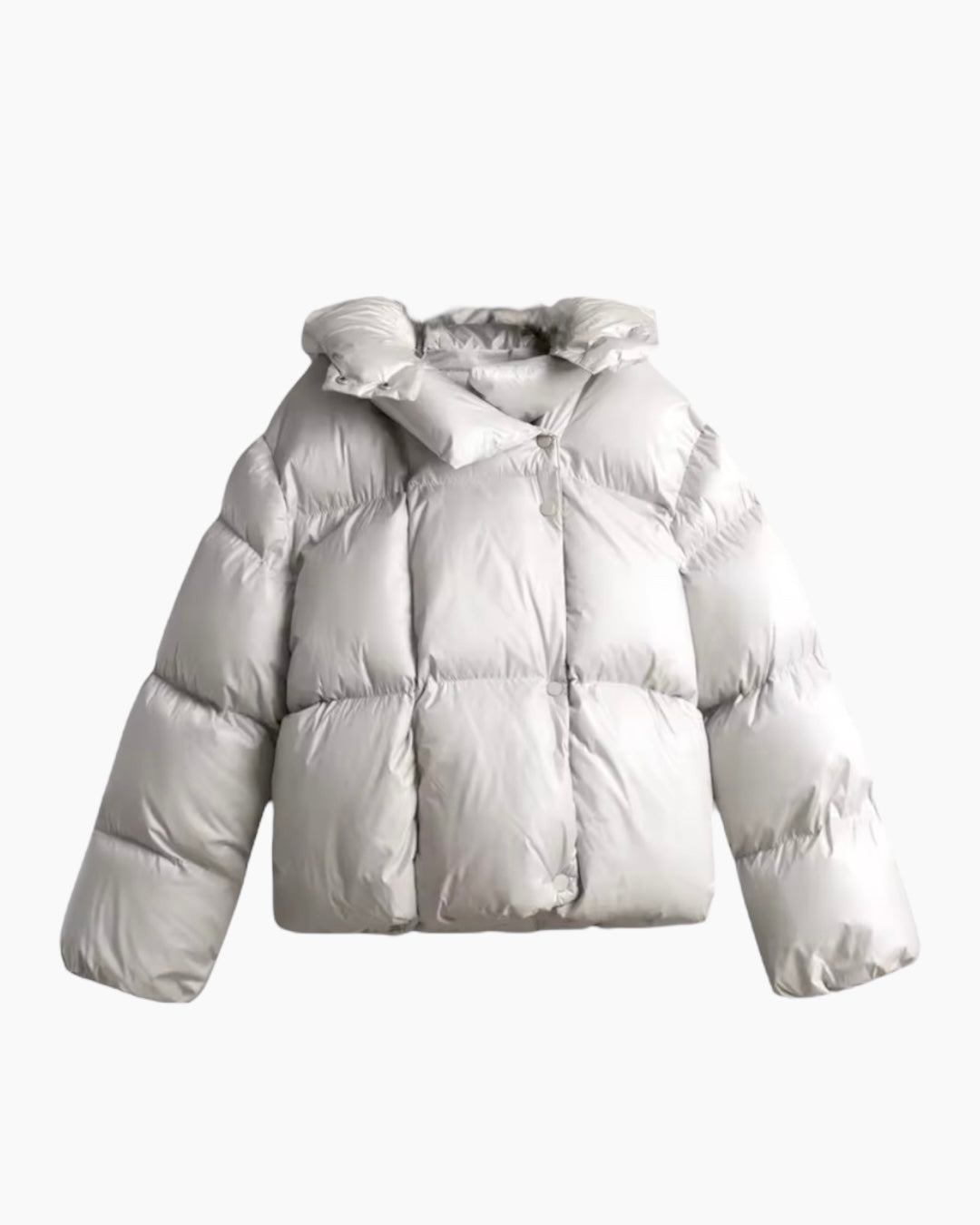Kort Oversize Puffer Jakke - Lysegrå / S - Jakker - Khaia