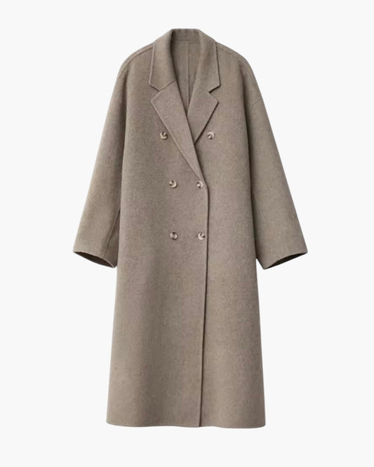 Dobbelttradet uldfrakke i børstet uld med knapper