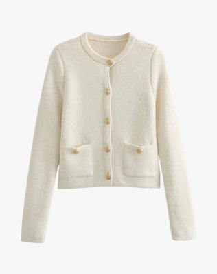 Agnes Cardigan Med Guldknapper - Råhvid / S - Cardigans - Khaia