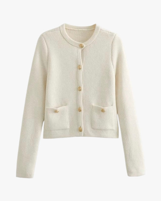 Agnes Cardigan Med Guldknapper - Råhvid / S - Cardigans - Khaia