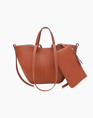 Polly Taske 1.0 - Lille - Brun med hvide syninger - Skuldertasker